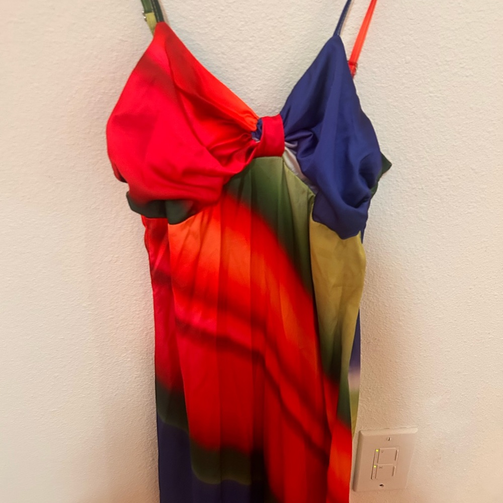 Colorful Strappy Dress with Bow